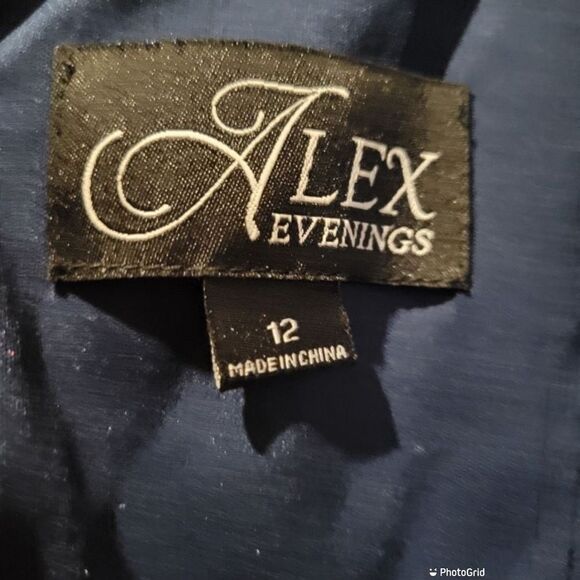 Alex Evenings Sequin Floral Lace Ribbon Rosette Round Neck Short Sleeve Gown - Picture 11 of 12